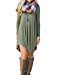 Women's Loose Long Sleeve Stretch Solid A-Line Short Dresses Emerald L