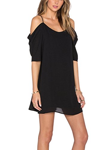 Womens-Chiffon-Cut-Out-Cold-Shoulder-Spaghetti-Strap-Mini-Dress-Top
