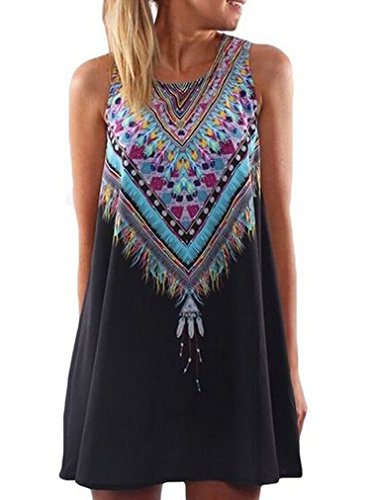 OURS-Womens-Summer-Sleeveless-Tribal-Printed-Casual-Mini-Beach-Floral-Tunic-Dress