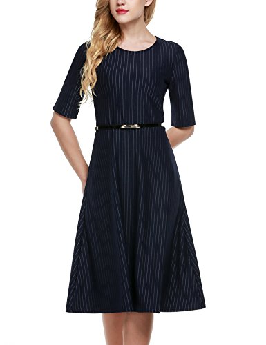 ANGVNS-Womens-Summer-Short-Sleeve-A-Line-Office-Wear-Party-Cocktail-Dress-With-Belt