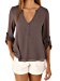 POSESHE Women's V-Neck Button Detail Dip Back Solid Blouse Top