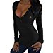 ZHU Womens Sexy Tee Shirt Long Sleeve V Neck Slim Fit Casual Button Blouse Top