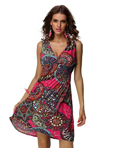 Jinhuanshow-Womens-Casual-Low-cut-V-neck-Prints-Sundresses