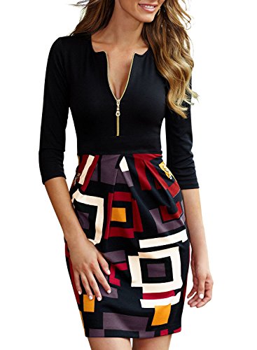 Miusol-Womens-Deep-V-Neck-23-Sleeve-Slim-Sexy-Business-Dress