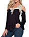OURS Womens Sexy Lace Crochet Shirt Off Shoulder Long Sleeve Blouse Tops