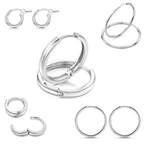 Amberta 925 Sterling Silver Fine Circle Endless Hoops - Polished Round Sleeper Earrings Diameter