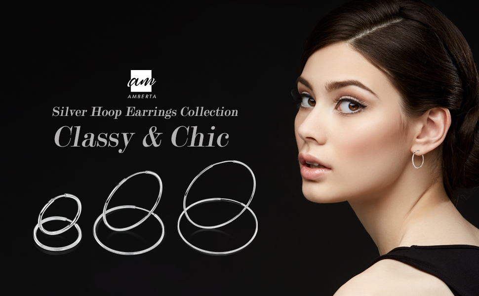 Amberta 925 Sterling Silver Fine Circle Endless Hoops - Polished Round Sleeper Earrings Diameter