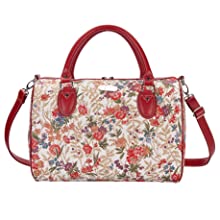 signare, tapestry, v&a, bag detail, flower meadow, travel bag, floral bag