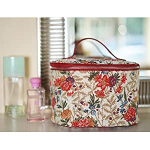 flower meadow, vanity bag, toiletry bag, makeup bag, floral bag, signare, tapestry, tapestry bag
